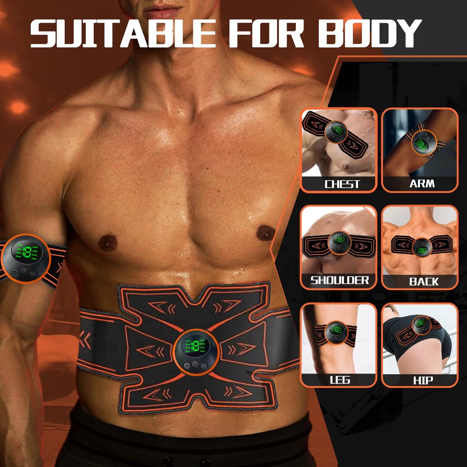 Abs Stimulator, Ab Stimulator, Rechargeable Ultimate Muscle Toner Trainer for Men Women Abdominal Fitness Workout EMS Muscle Stimulation with 16 Extra Gel Pads