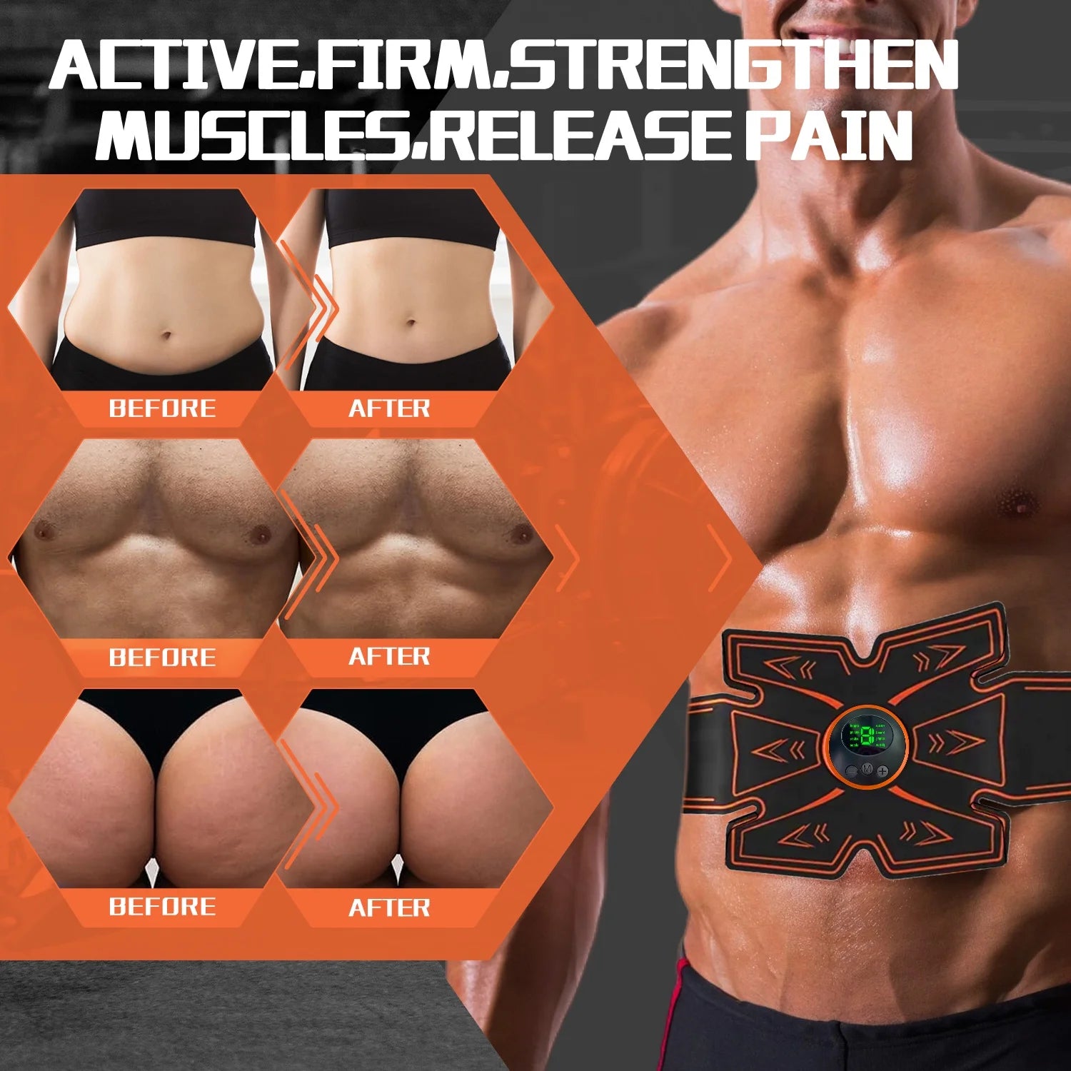 Abs Stimulator, Ab Stimulator, Rechargeable Ultimate Muscle Toner Trainer for Men Women Abdominal Fitness Workout EMS Muscle Stimulation with 16 Extra Gel Pads