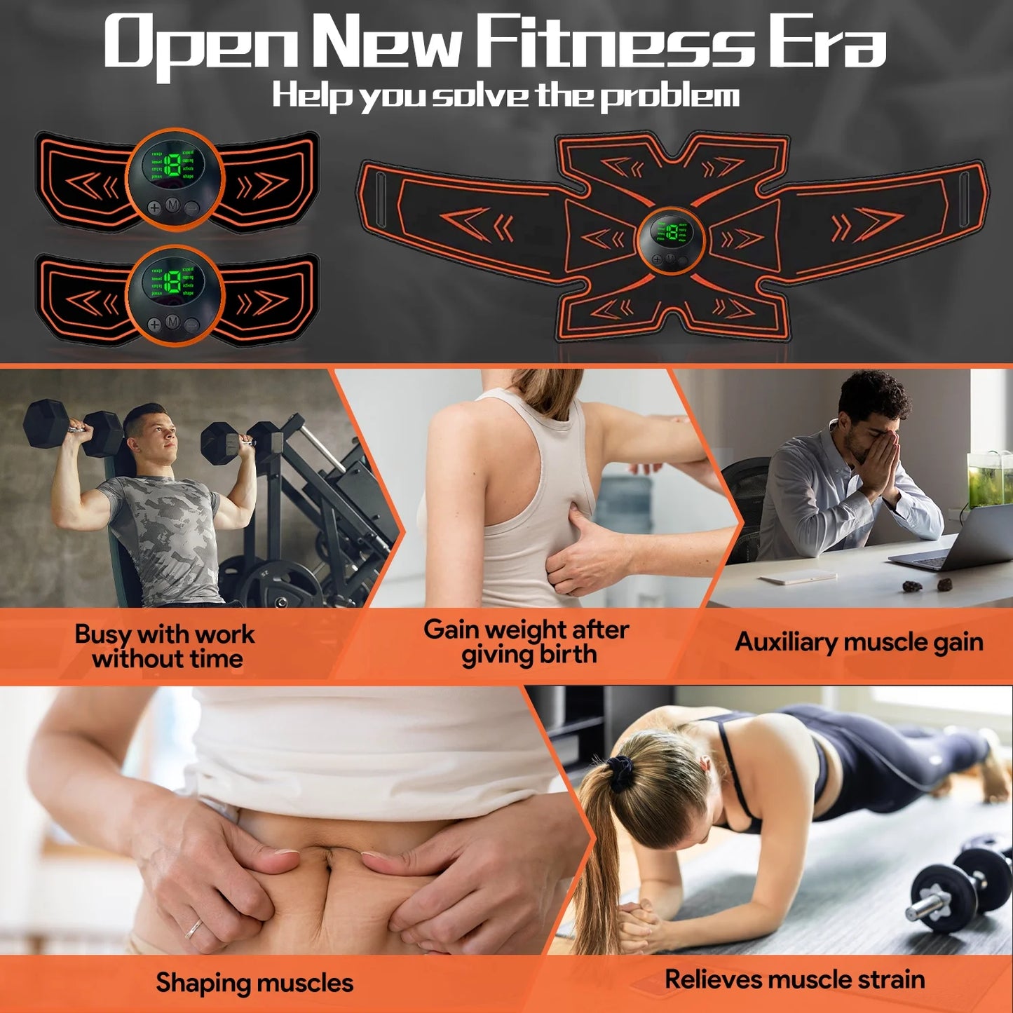 Abs Stimulator, Ab Stimulator, Rechargeable Ultimate Muscle Toner Trainer for Men Women Abdominal Fitness Workout EMS Muscle Stimulation with 16 Extra Gel Pads