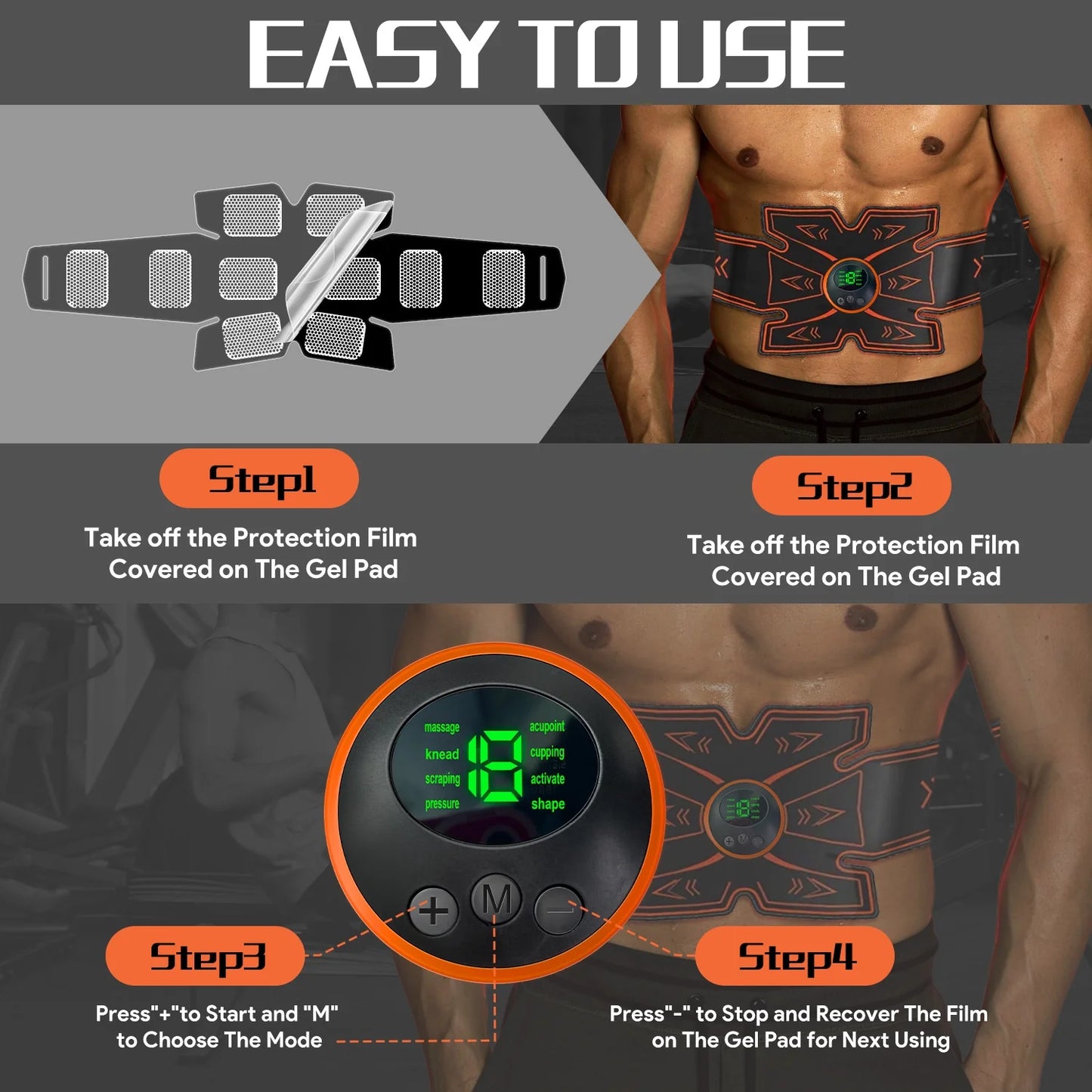 Abs Stimulator, Ab Stimulator, Rechargeable Ultimate Muscle Toner Trainer for Men Women Abdominal Fitness Workout EMS Muscle Stimulation with 16 Extra Gel Pads